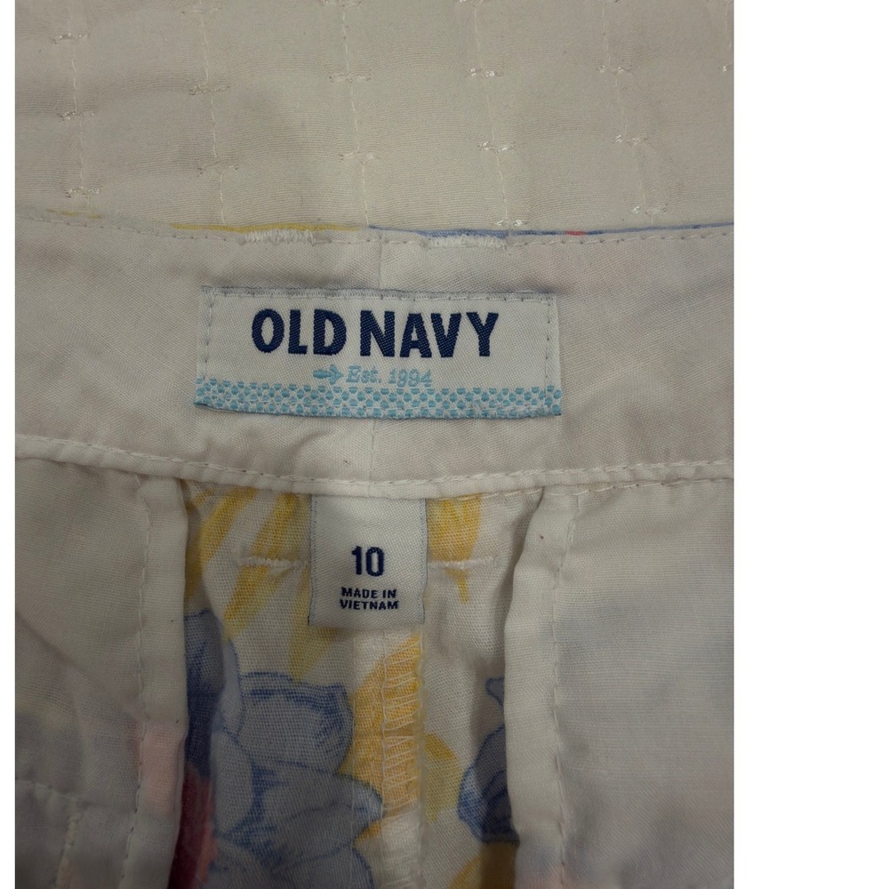 Old Navy Floral Chino Shorts Womens10 Tropical Hibiscus Palm Print Cotton Summer - Picture 3 of 8